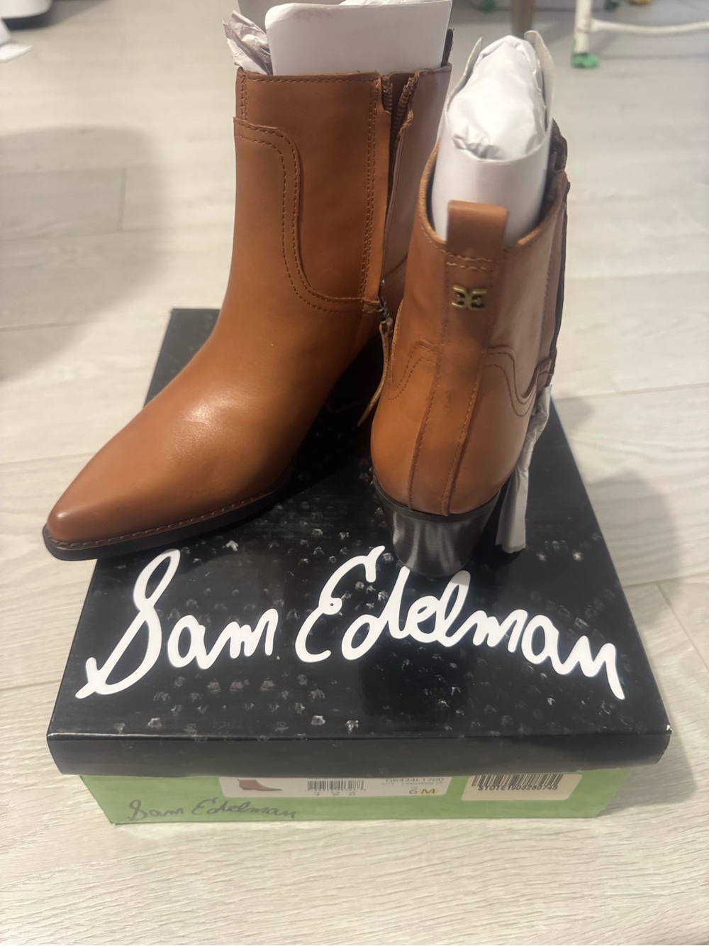 Sam Edelman Cognac Leather Pointed Toe Ankle Booties